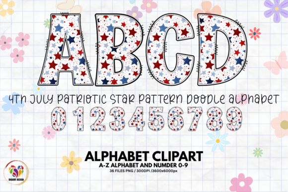 4th July Star Doodle Alphabet
