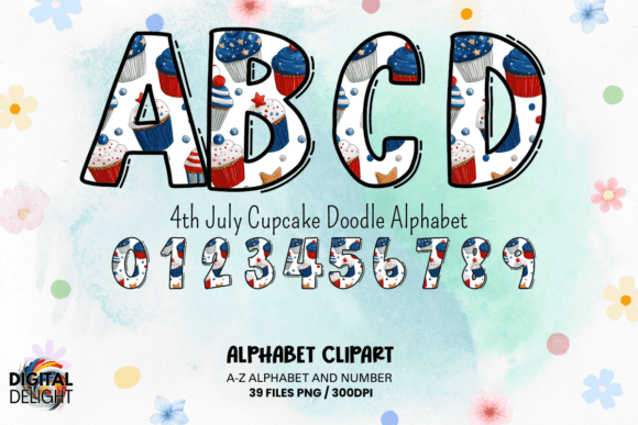 4th of July Cupcake Doodle Alphabet