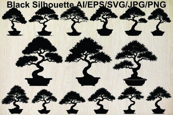 Bonsai Tree Silhouettes Bundle: 15 Elegant Designs