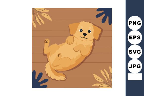 Cute Fluffy Dog Lying on Wooden Floor Illustration: A Guide to Formats and Usage