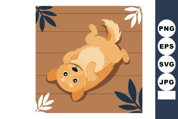 Cute Golden Dog Lying on Wooden Floor