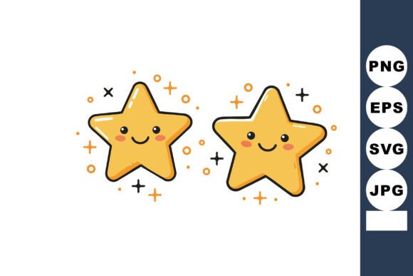 Cute Smiling Cartoon Stars with Decorati