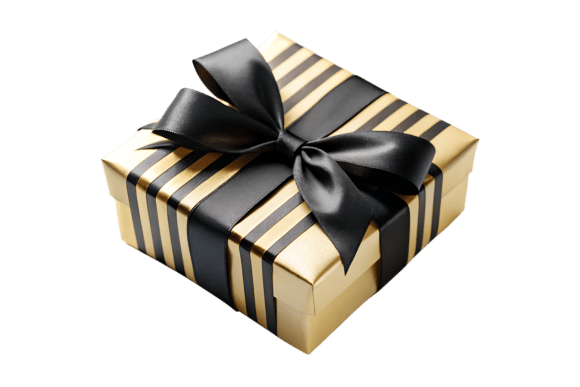 Elegant Gold Gift Box With Black Stripes