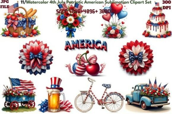 Elevate Your Independence Day Designs with Watercolor 4th July Patriotic American Clipart