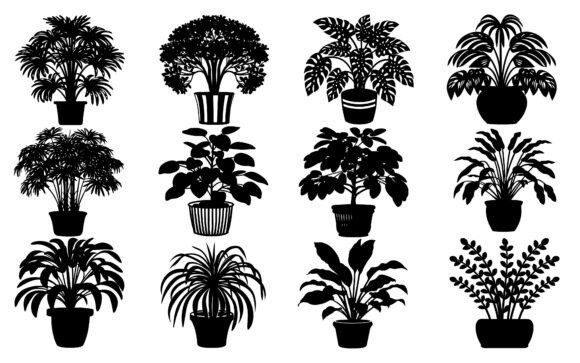 Enhancing Interior Design with Vector Art of Potted Plants Silhouettes