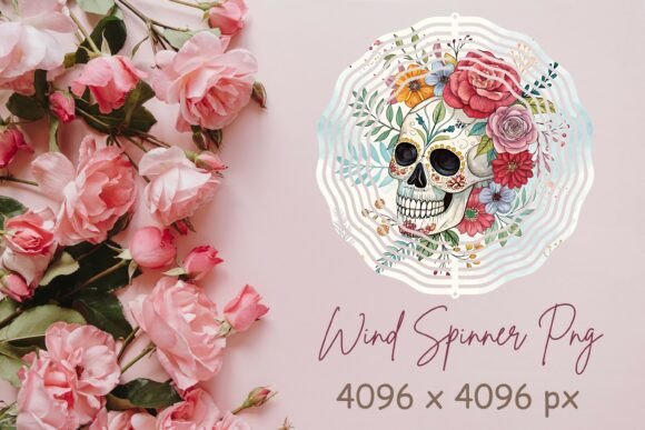Floral Skull Wind Spinner PNG for Unique DIY Decor