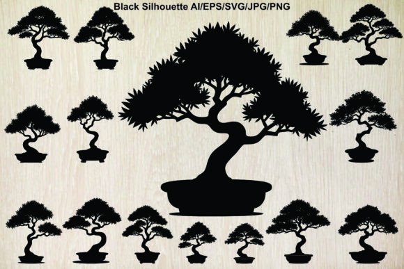 Mastering Design Elegance with the Bonsai Tree Silhouettes Set