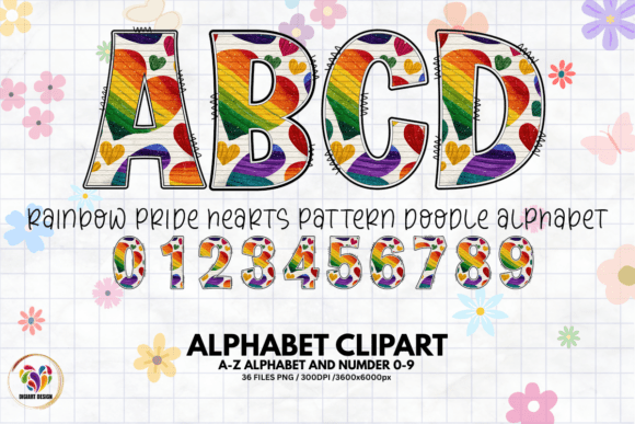 Rainbow Pride Hearts Doodle Alphabet Guide