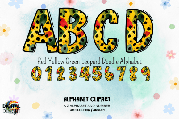 Red Yellow Green Leopard Doodle Alphabet