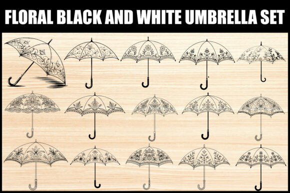 Strategic Design Assets: Leveraging the Floral Black and White Umbrella Set for Brand Consistency