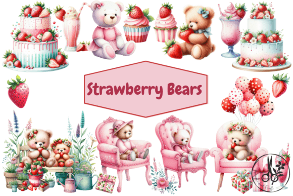 Strawberry Bears - Clipart: Elevating Modern Design with Sweet Aesthetics