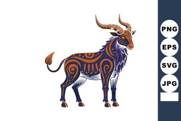 Stylized Ibex with Tribal Patterns