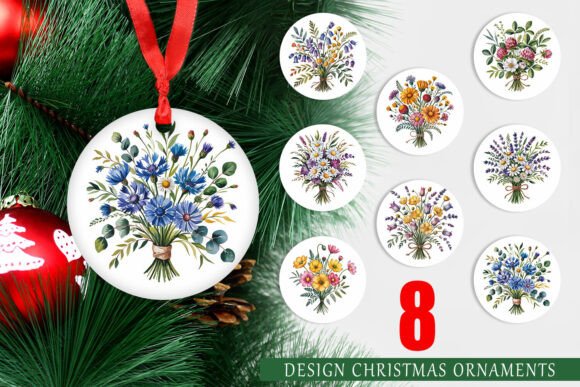Summer Wildflower Christmas Ornament PNG Set
